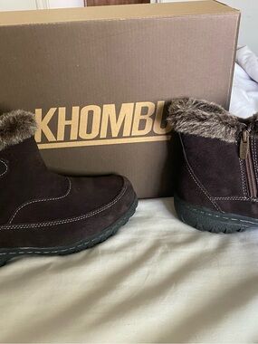 Khombu Dark Brown Faux-Fur Trim Suede Ankle Boots